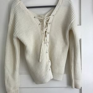 Cream lace up sweater